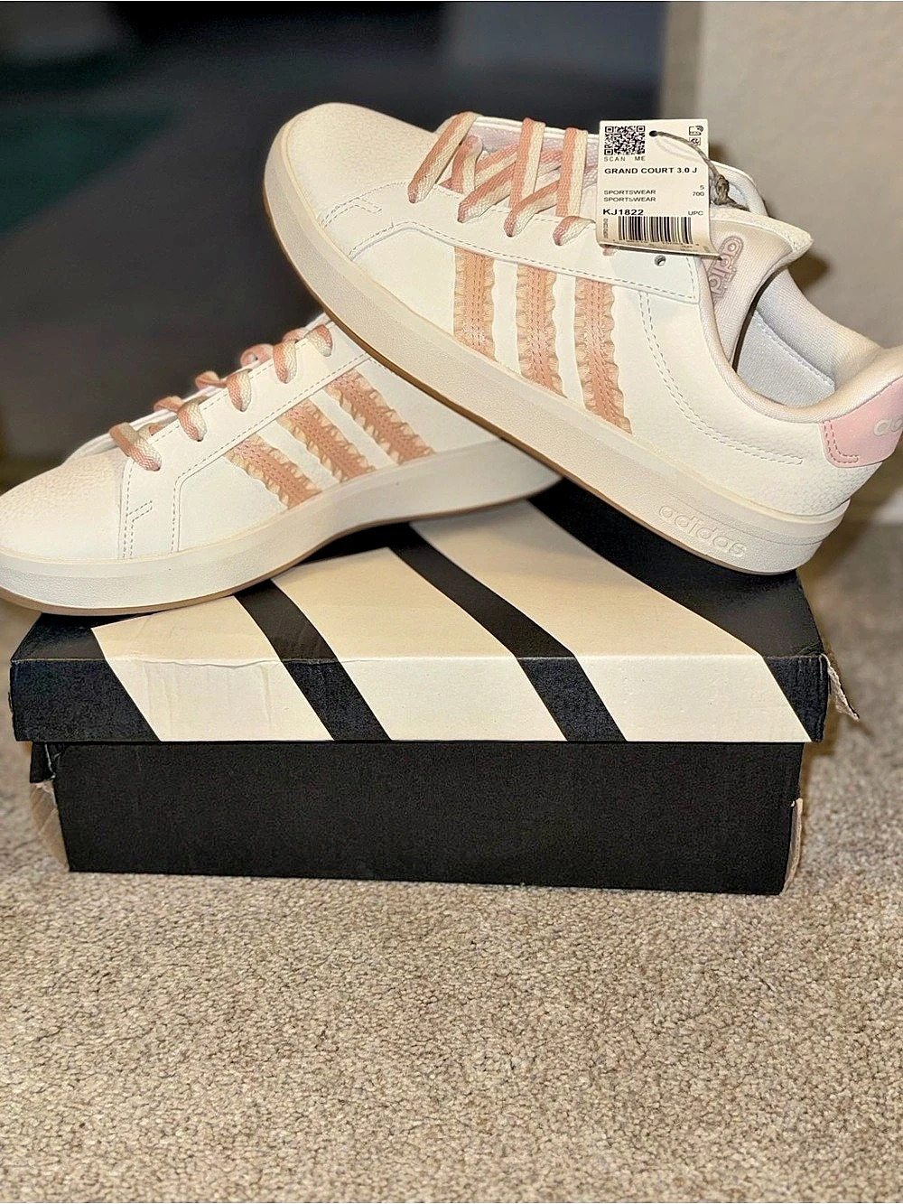 adidas Grand Court 3.0 J Sneakers White & Pink US 5.5